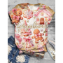 Women Short Sleeve Top with Christmas Gingerbread Man Print